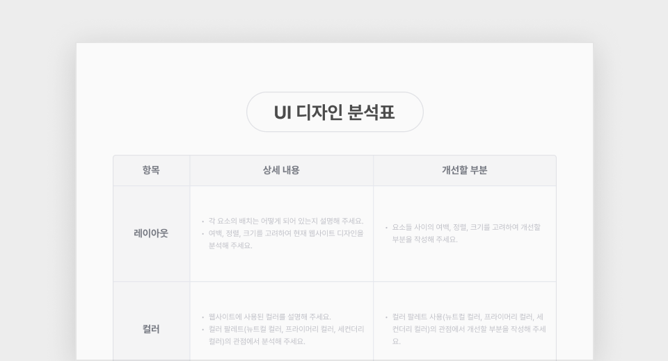 기존 웹사이트 UI 문제점 확인 및 분석