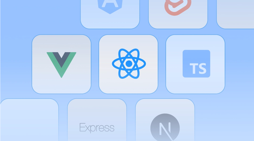 Vue, React, TS Logos